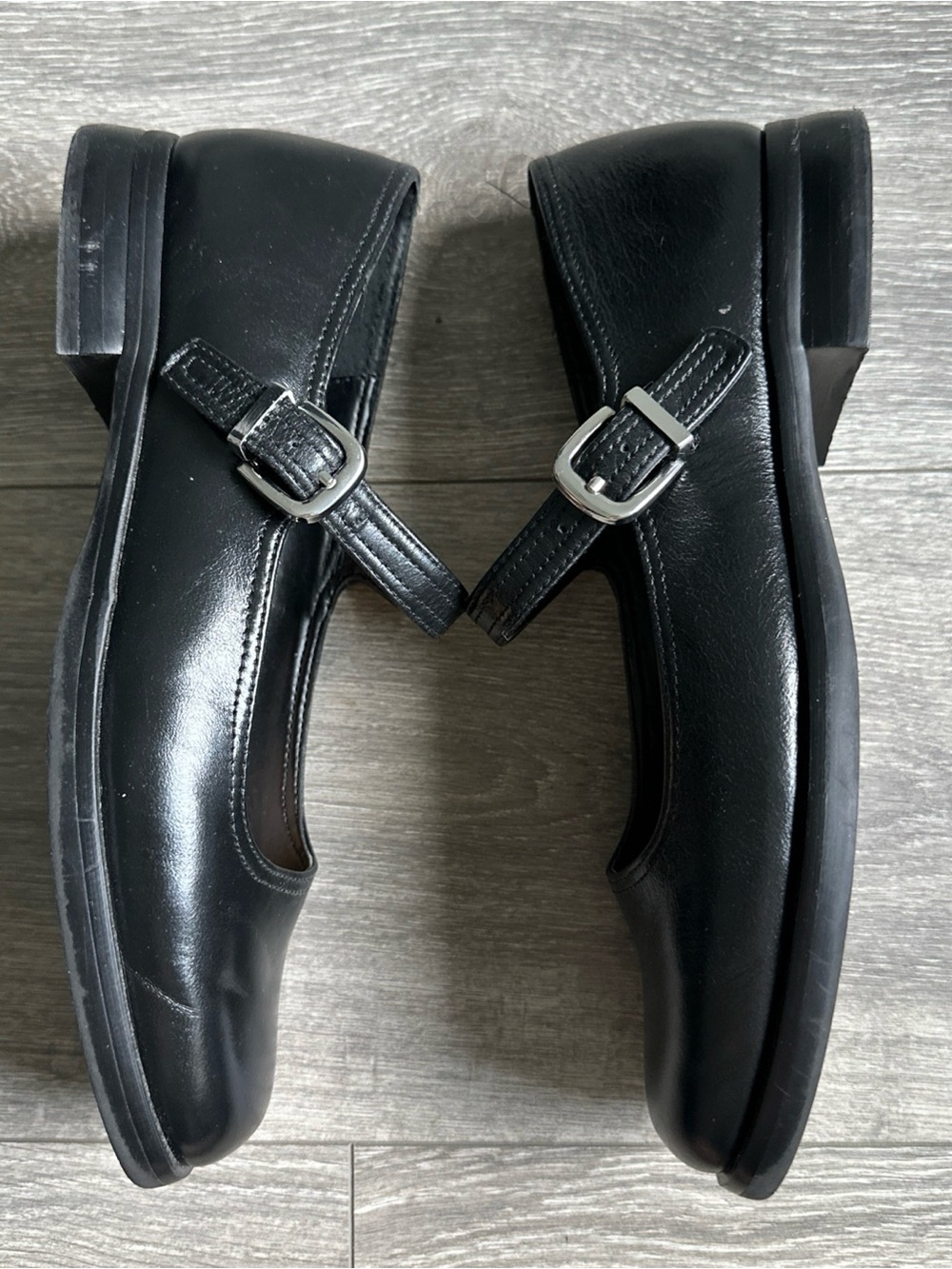 Steve Madden Delancy Black Leather Mary Jane Square Toe Buckle Flat Shoes sz 9M - Picture 3 of 11
